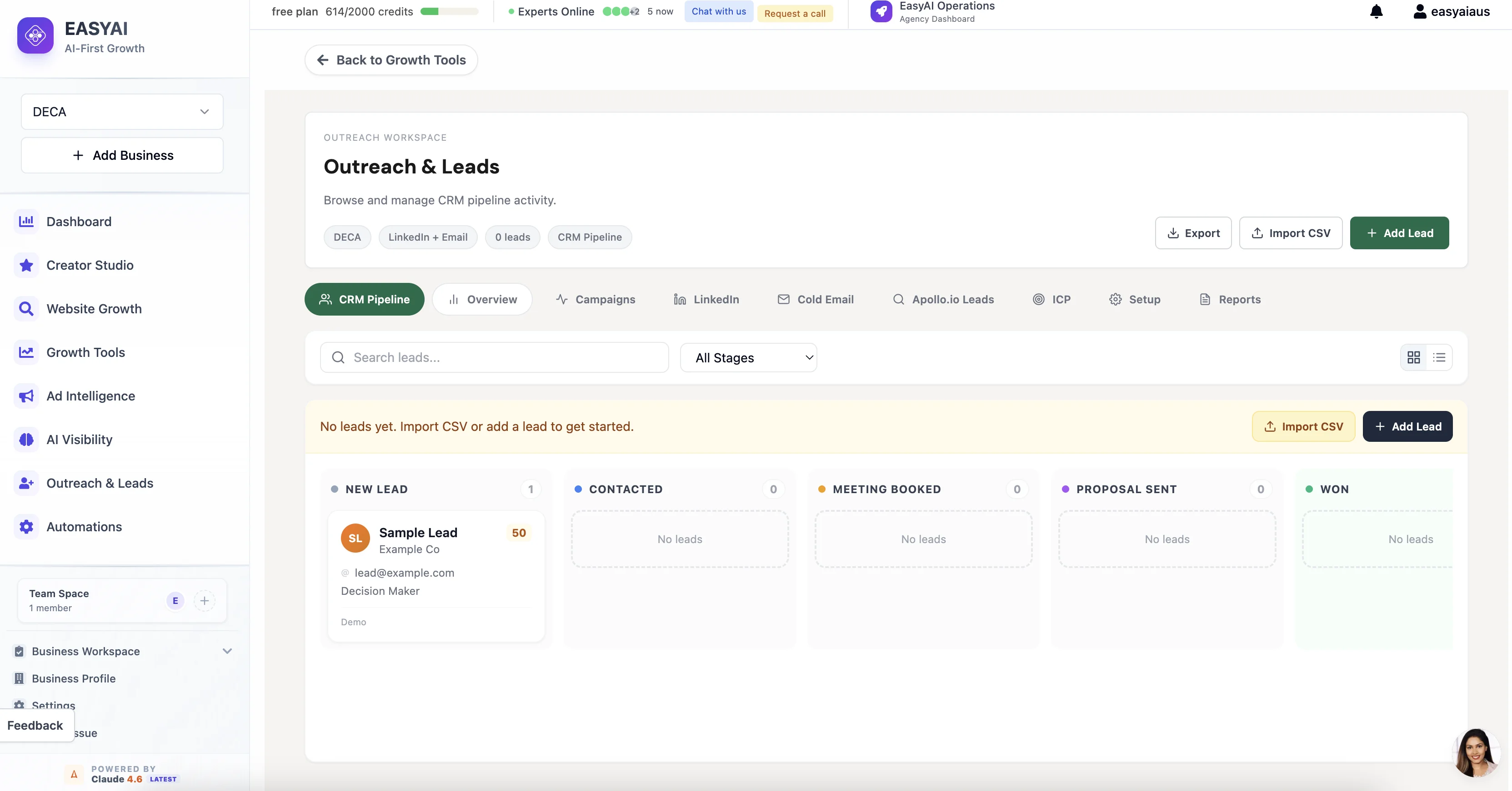 EASYAI CRM pipeline and lead management