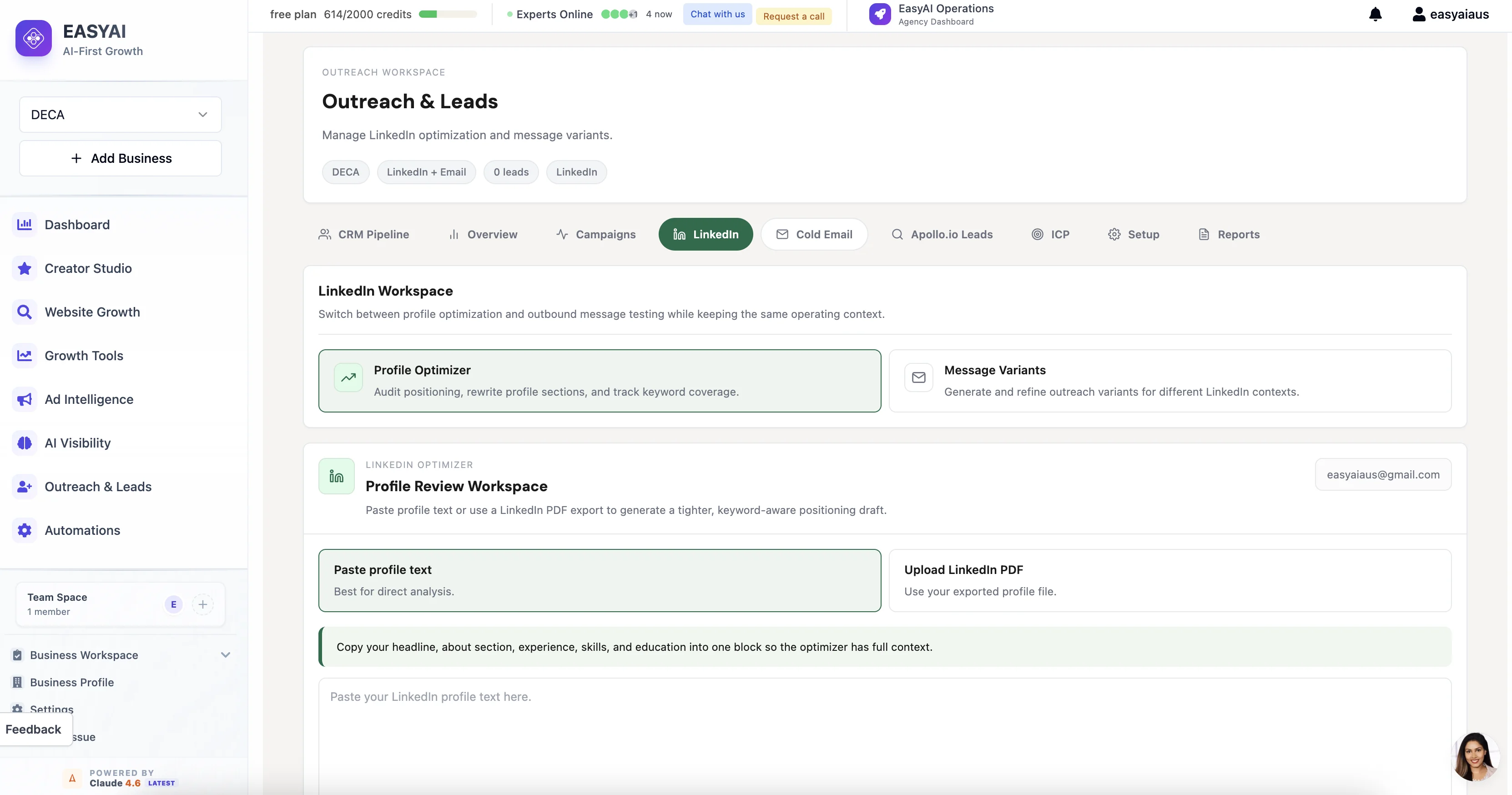 EASYAI LinkedIn outreach and message generation